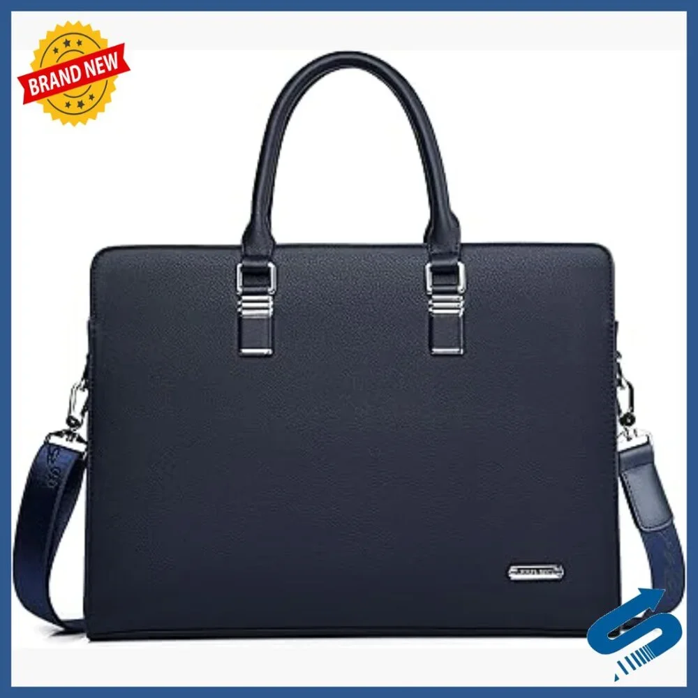 Leather Briefcase Laptop Bag Adjustable Shoulder Strap Business Men